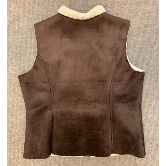 Lands End Vest Womens S/P (6-8) Sherpa Shearling Lined Vegan Faux Suede Zip-Up - Picture 4 of 9